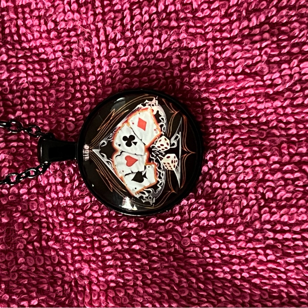 Black Pendant Necklace with Playing Card Design